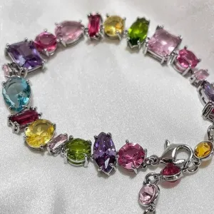 Square Candy Color Bling Crystal Bracelets for Women Luxury Design Rainbow Zircon Stone Bracelet Jewelry Sets