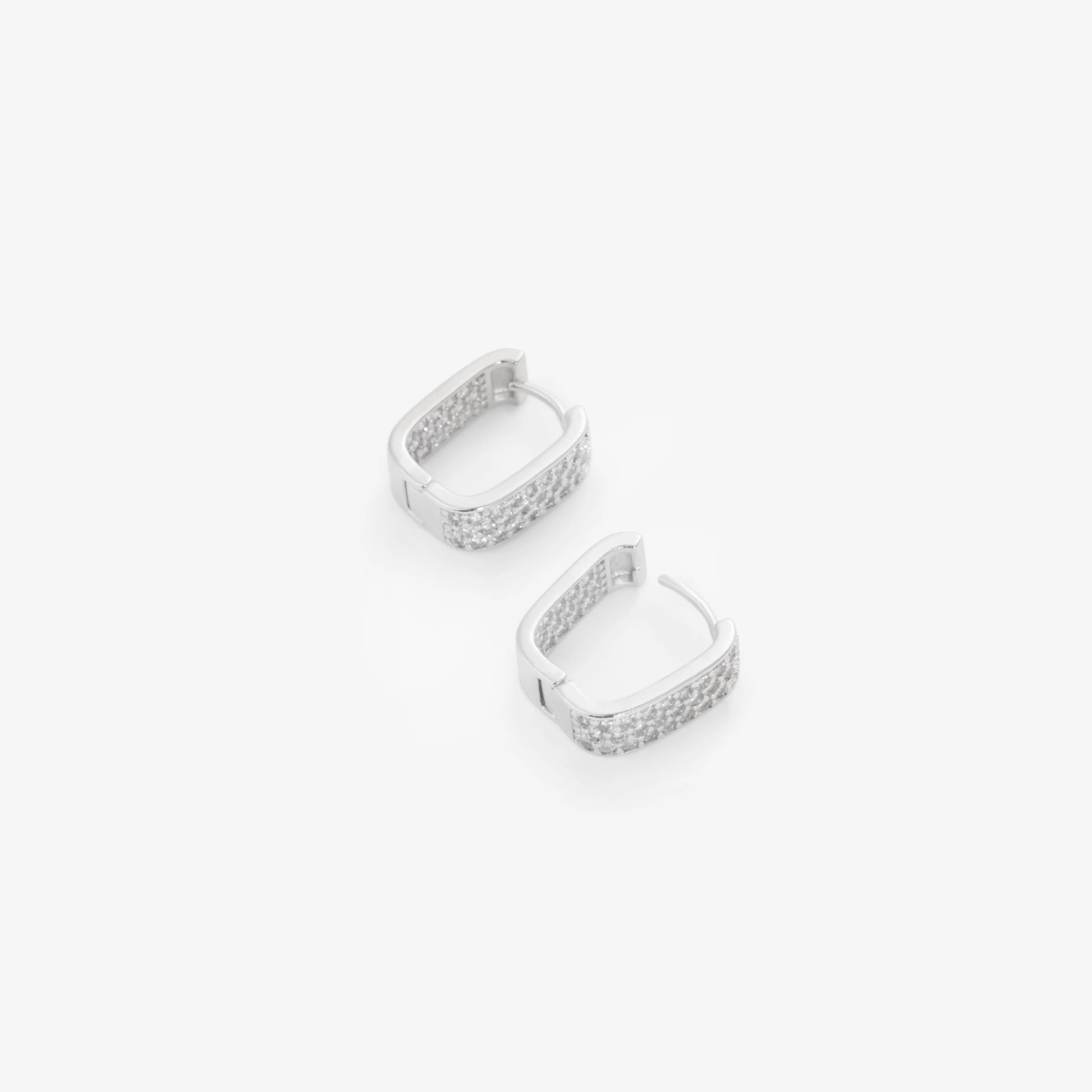 SQUARE PAVÉ HOOPS Silver