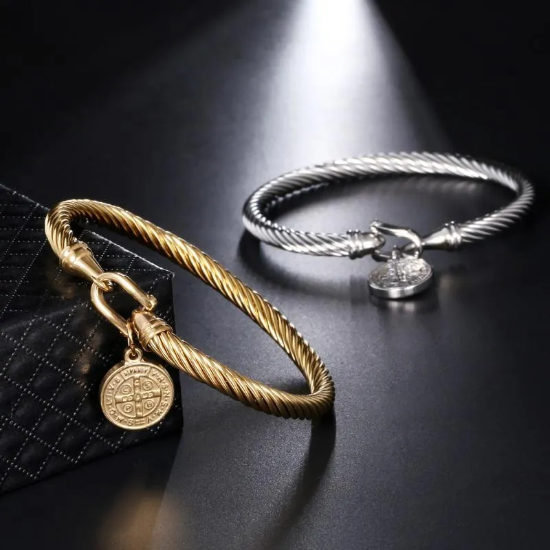 St. Benedict Charm Bracelet Bangle Gold