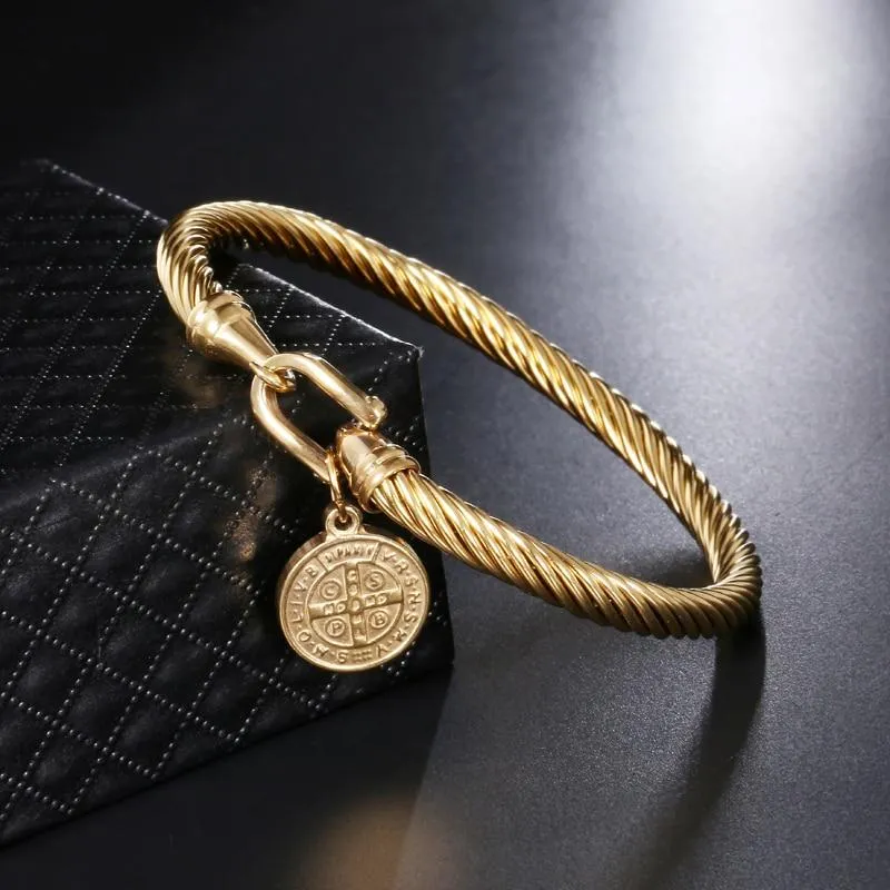 St. Benedict Charm Bracelet Bangle Gold