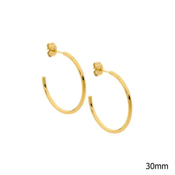 Stainless Steel Gold IP Plated Hoop Earrings 30mm SE211G-3