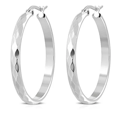 Stainless Steel Silver-Tone Classic Hoop Round Earrings, 1.25"