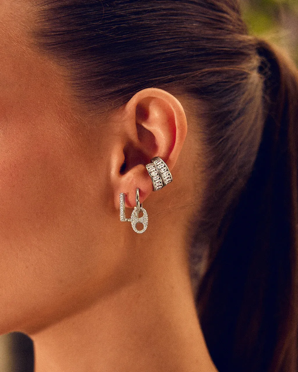 Sterling Silver Avery CZ Charm Hoop Earrings