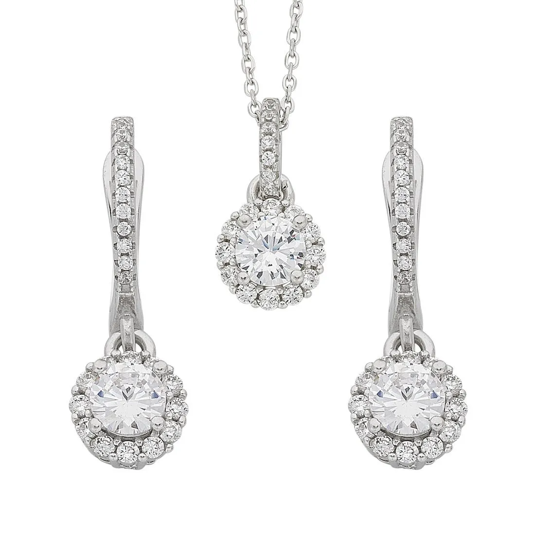 Sterling Silver Cubic Zirconia Necklace and Earrings Set