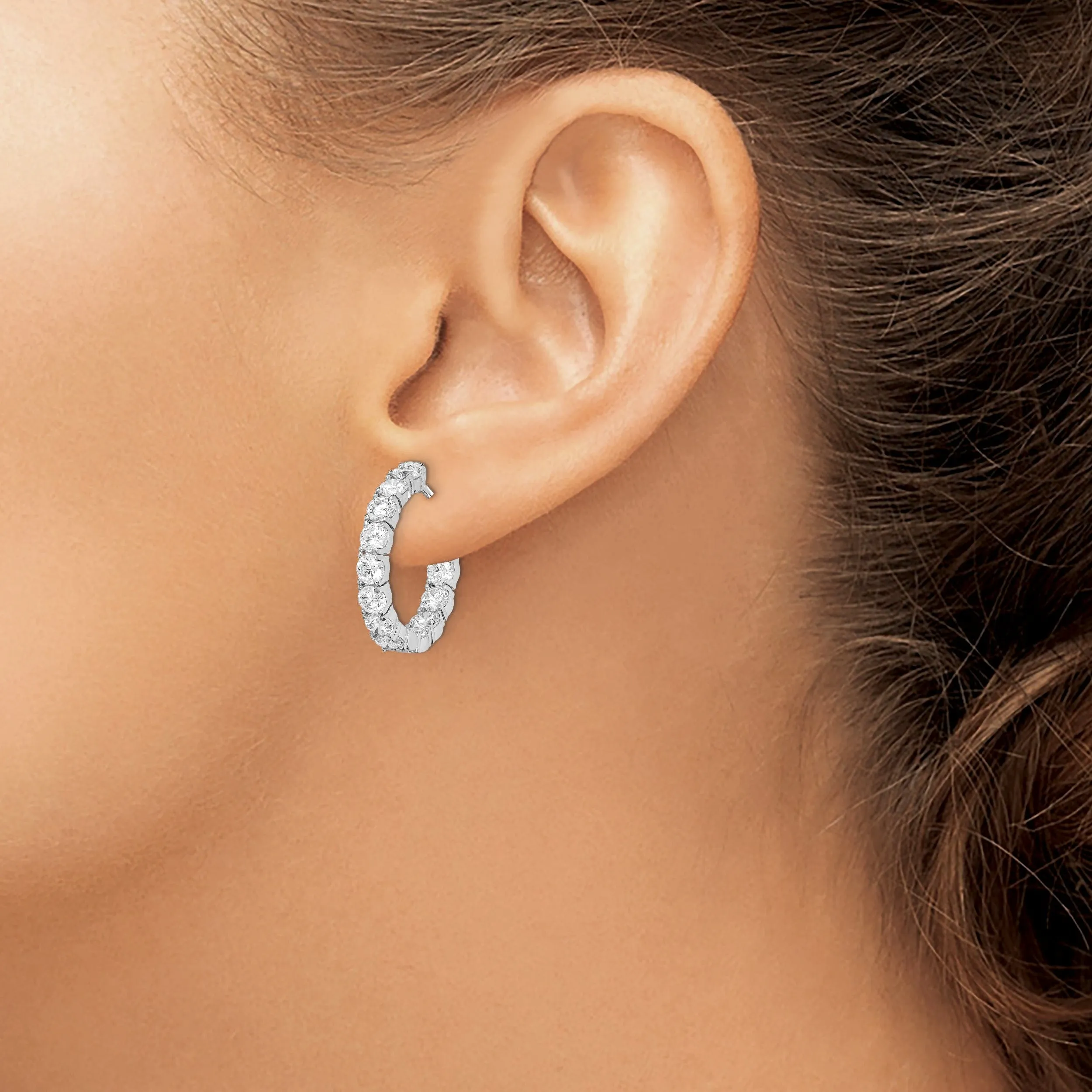 Sterling Silver CZ Hoop Earrings