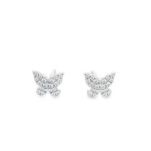 Sterling Silver Rhodium Plated Cubic Zirconia Butterfly Inspired Stud Earrings