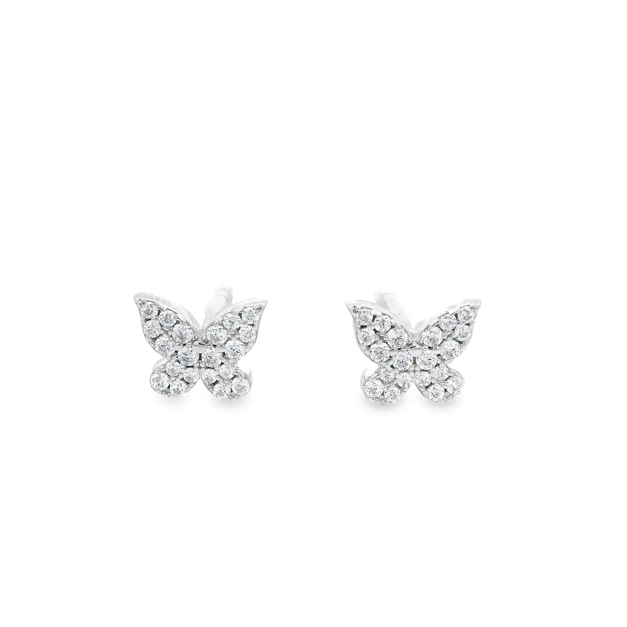 Sterling Silver Rhodium Plated Cubic Zirconia Butterfly Inspired Stud Earrings