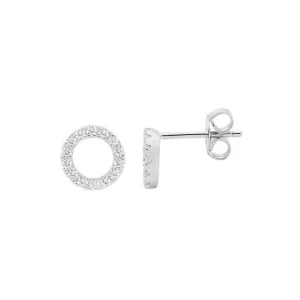 Sterling Silver with Cubic Zircnoia 8mm Open Circle Earrings E494S