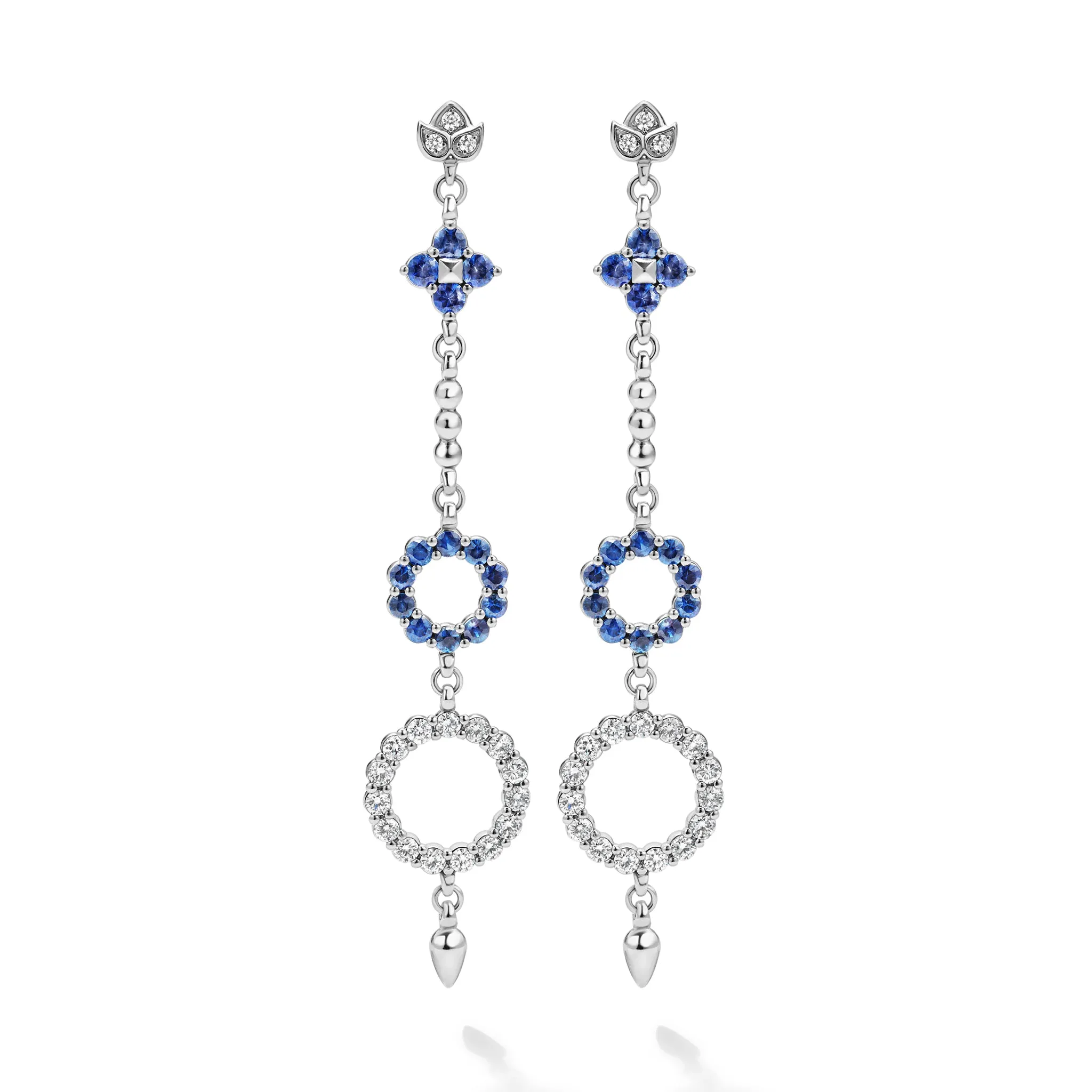 Studio 18K Diamond & Blue Sapphire Mint Lotus Drop Earrings