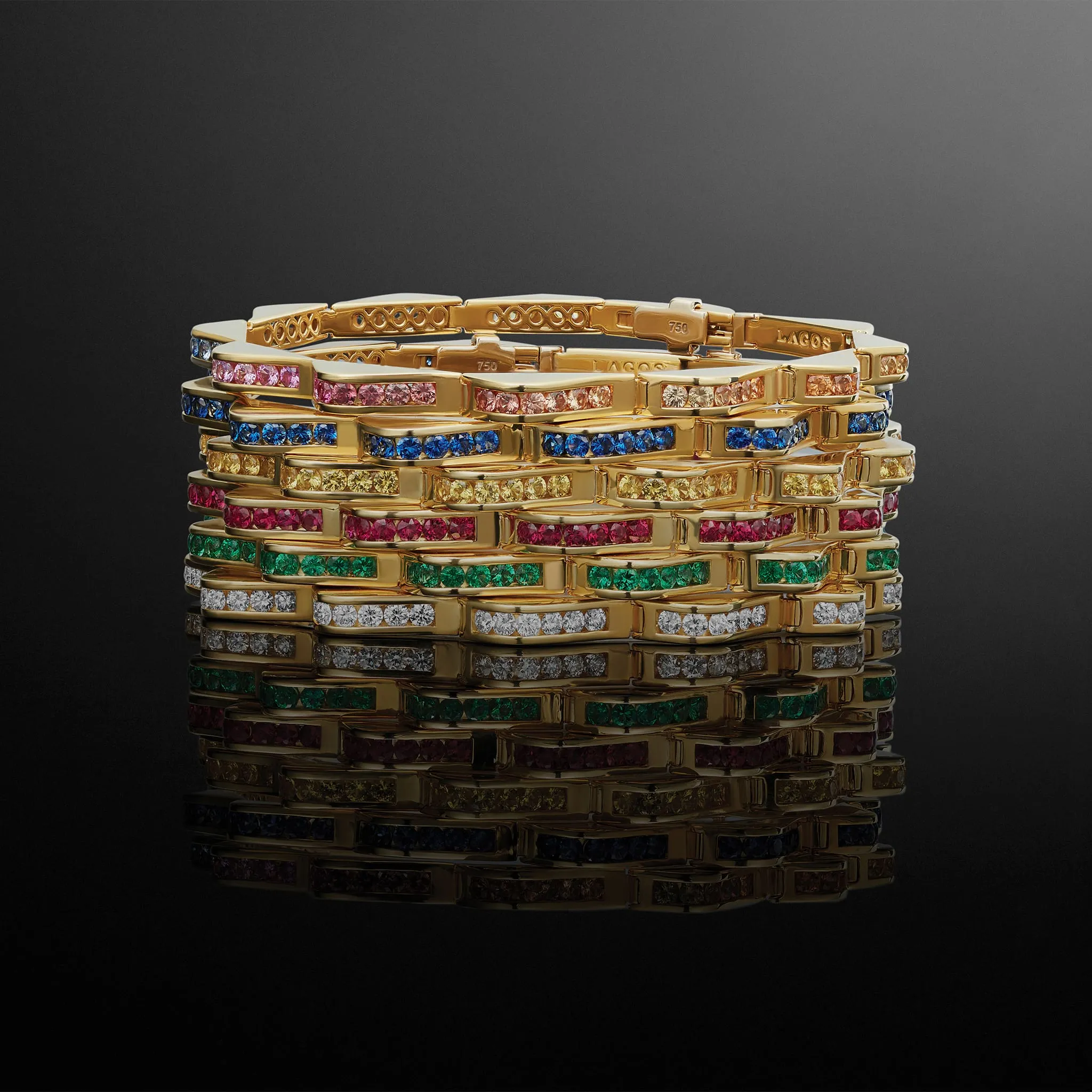 Studio 18K Gold Emerald Link Wave Bracelet