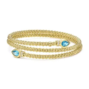 Studio 18K Gold Swiss Blue Topaz and Diamond Wrap Bracelet