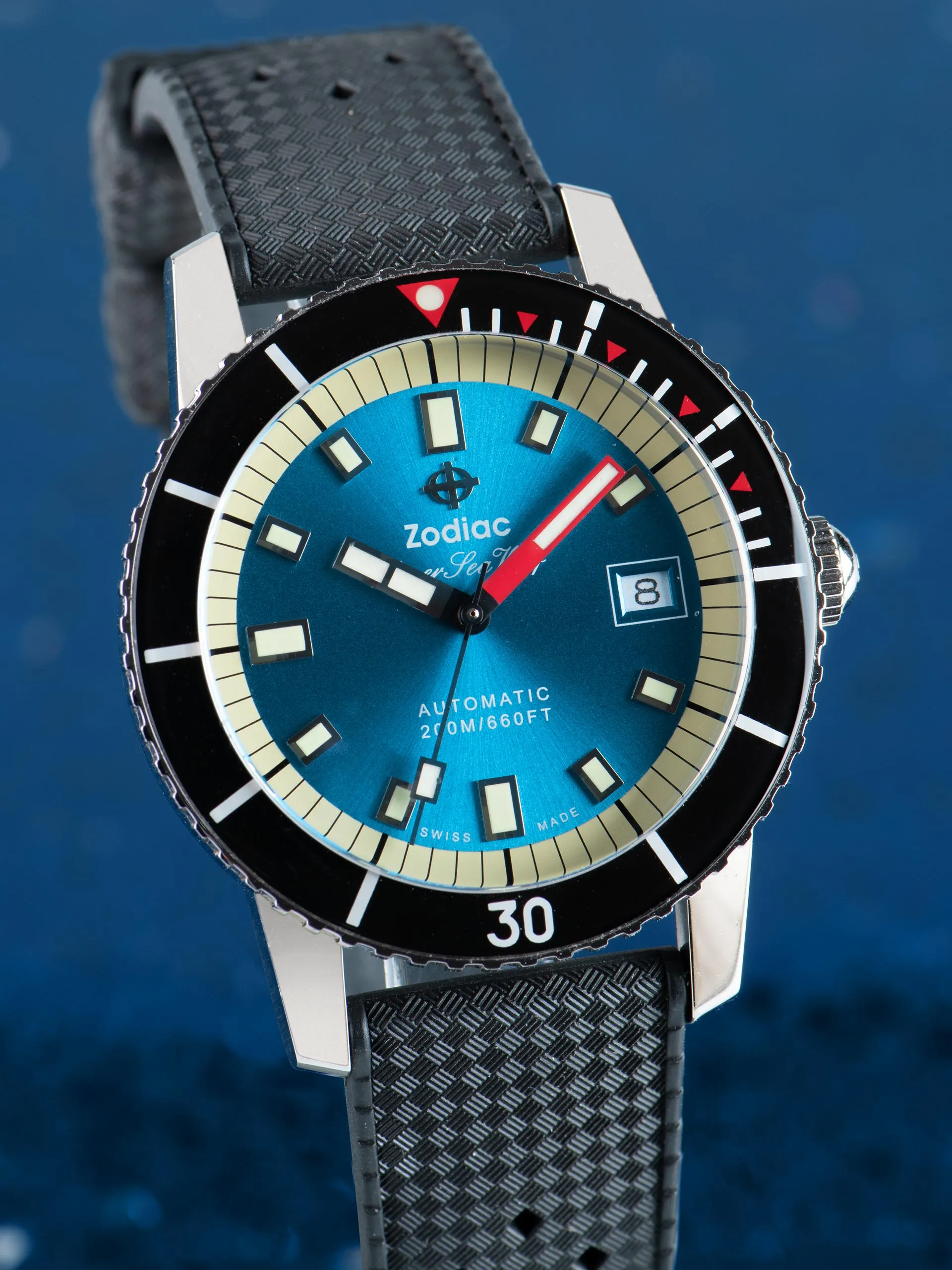 Super Sea Wolf 53 Compression (Ref. ZO9275) Turquoise W/ Black Rubber Strap