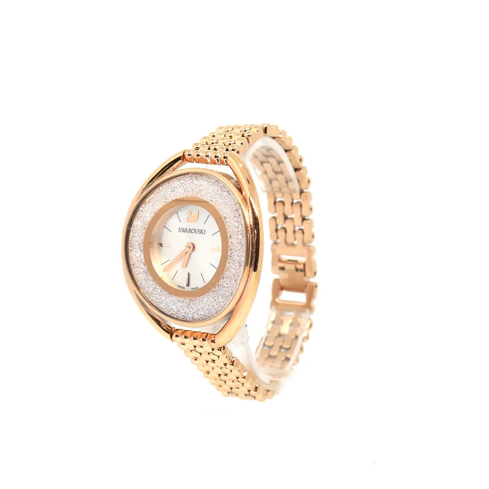 Swarovski Crystalline Oval Watch Metal Bracelet White Rose-Gold Tone