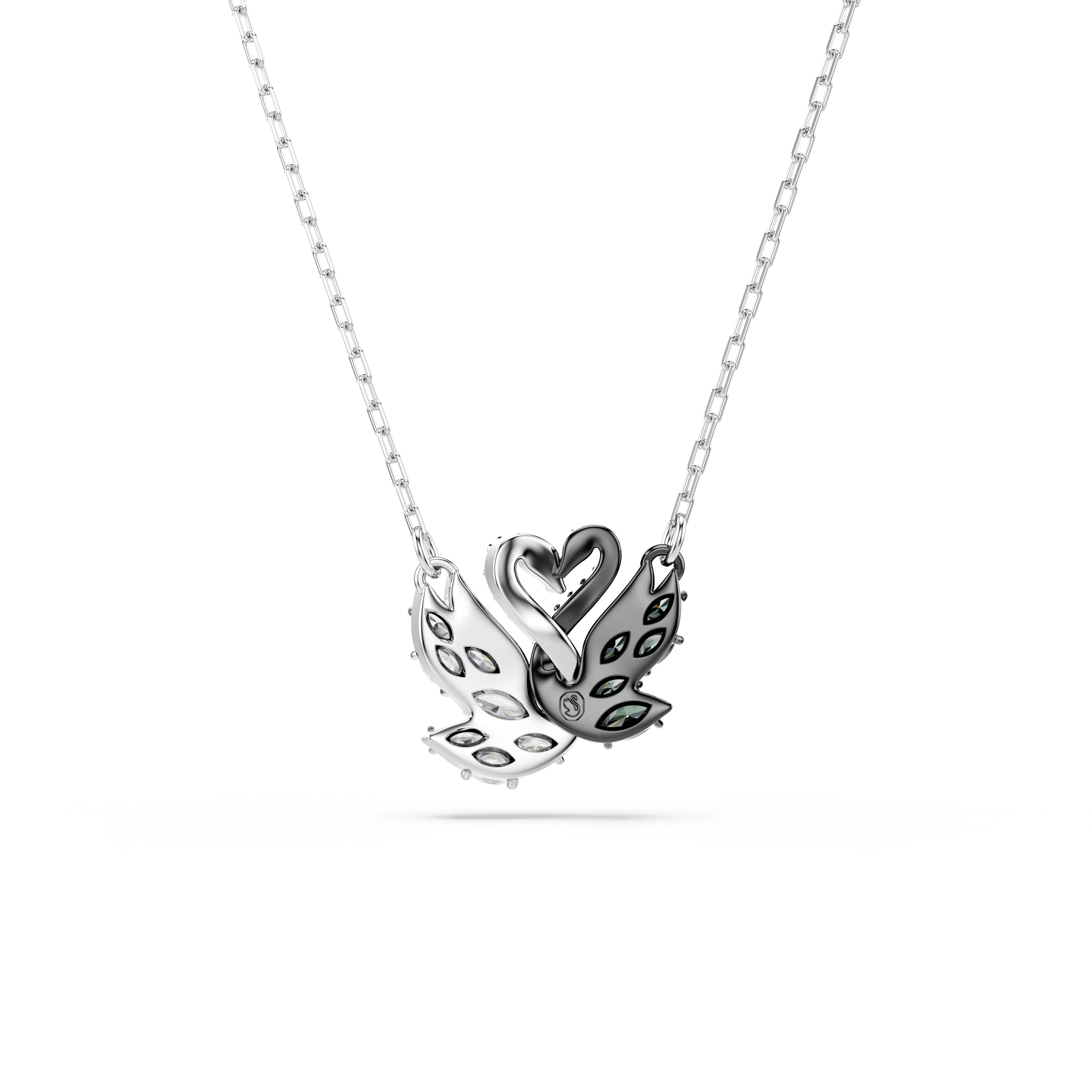 Swarovski Rhodium Black White Swan Necklace