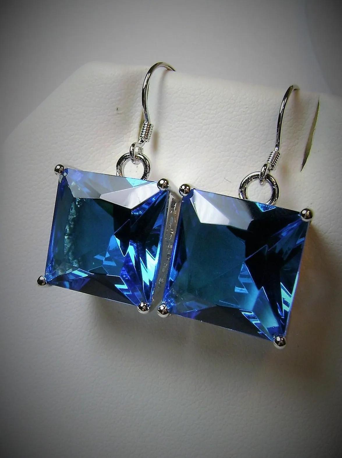Swiss Blue Square Earrings, Silver Art Nouveau Filigree, Vintage Style Jewelry #E45