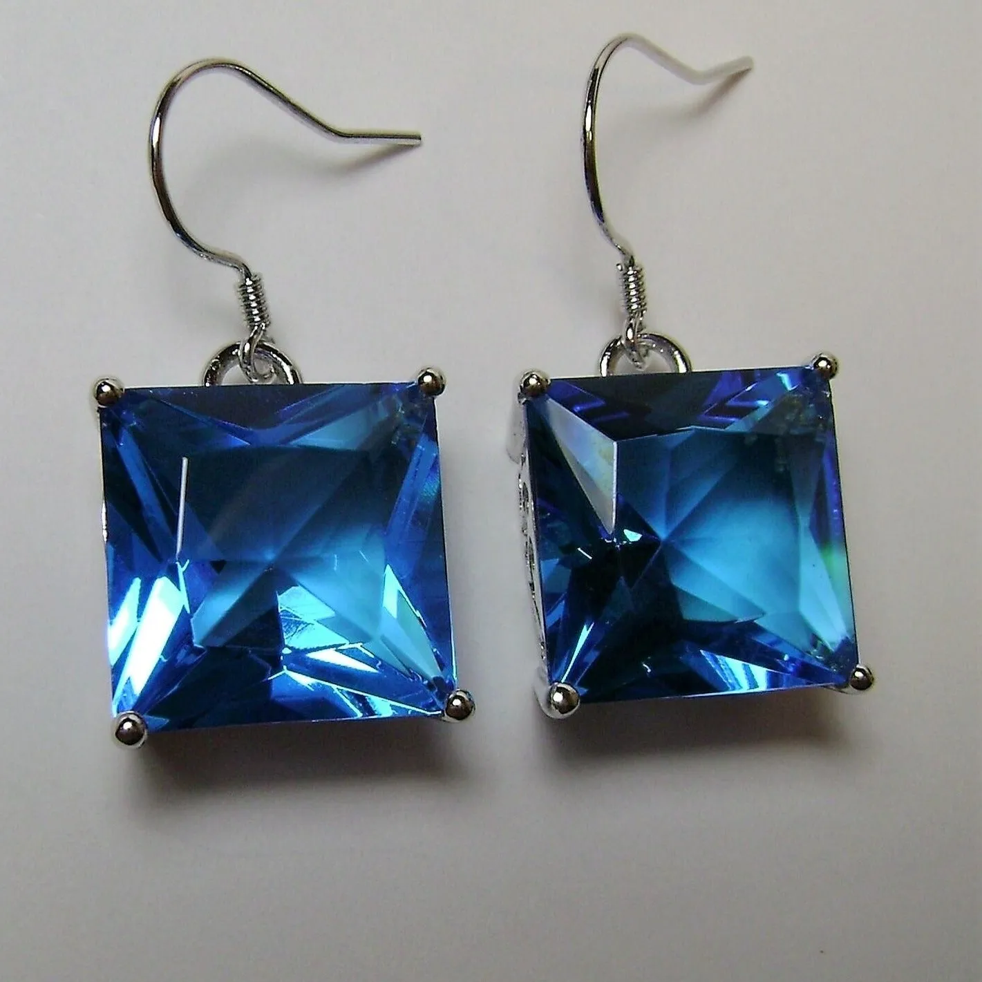 Swiss Blue Square Earrings, Silver Art Nouveau Filigree, Vintage Style Jewelry #E45