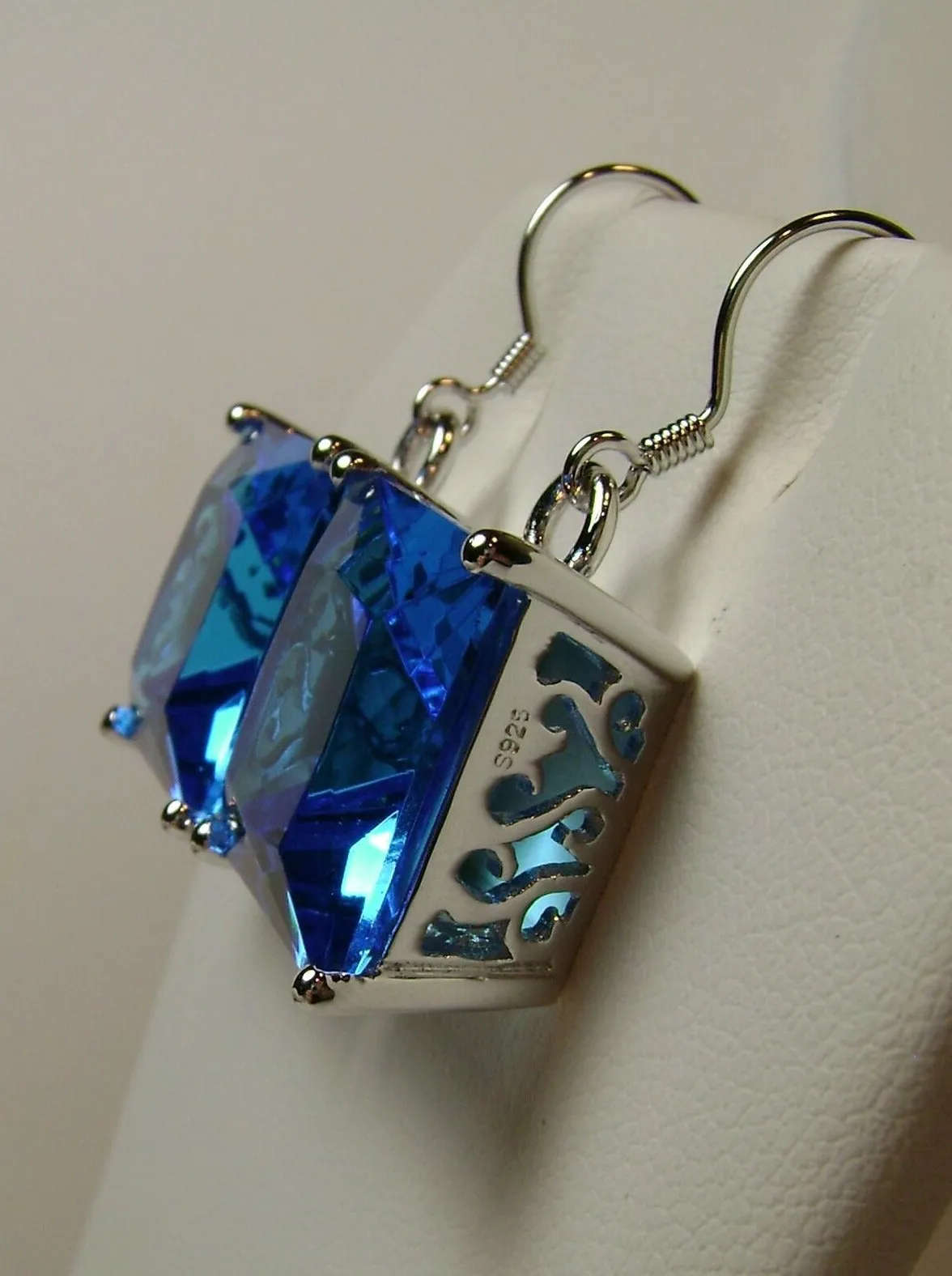 Swiss Blue Square Earrings, Silver Art Nouveau Filigree, Vintage Style Jewelry #E45