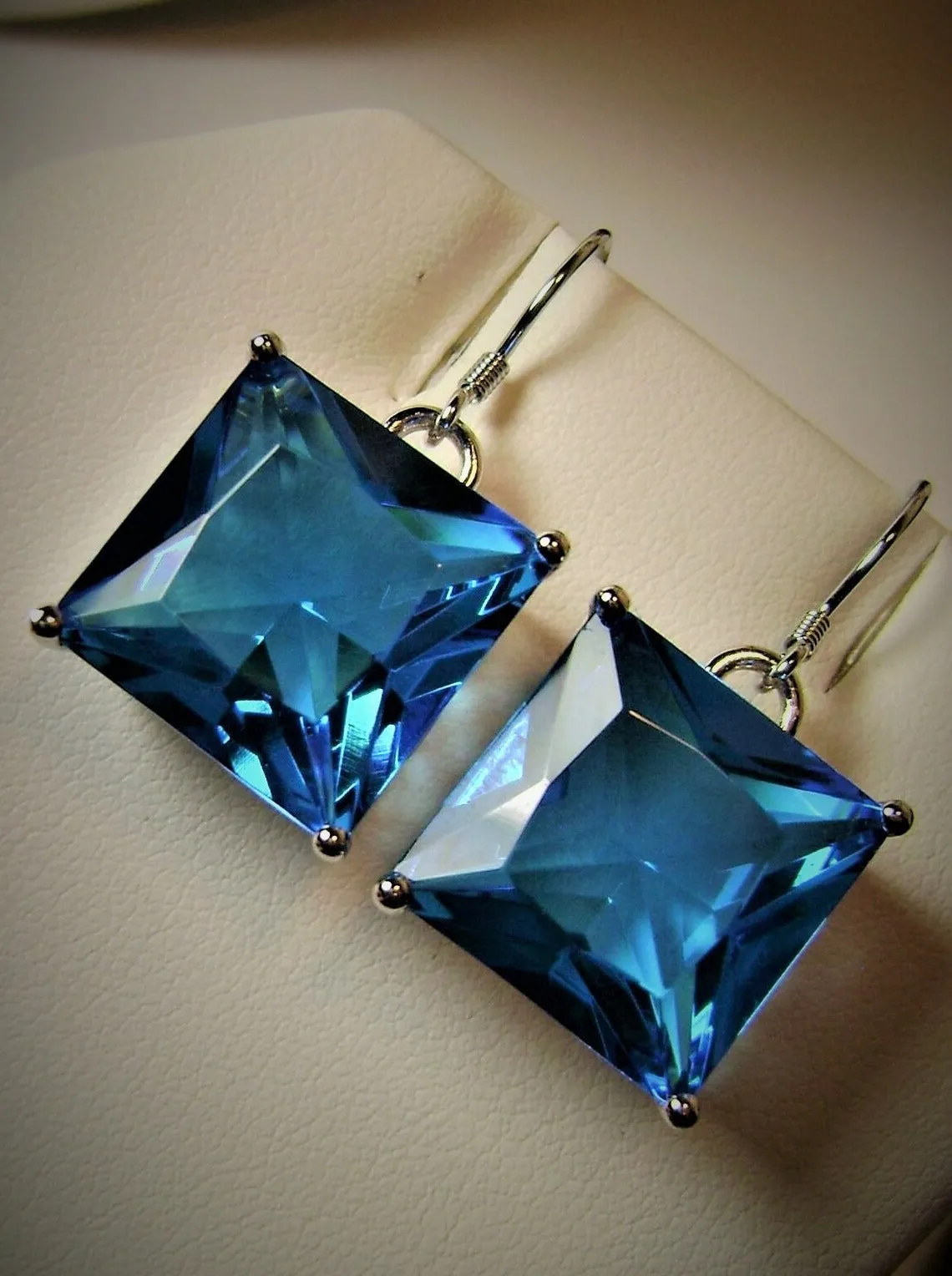 Swiss Blue Square Earrings, Silver Art Nouveau Filigree, Vintage Style Jewelry #E45