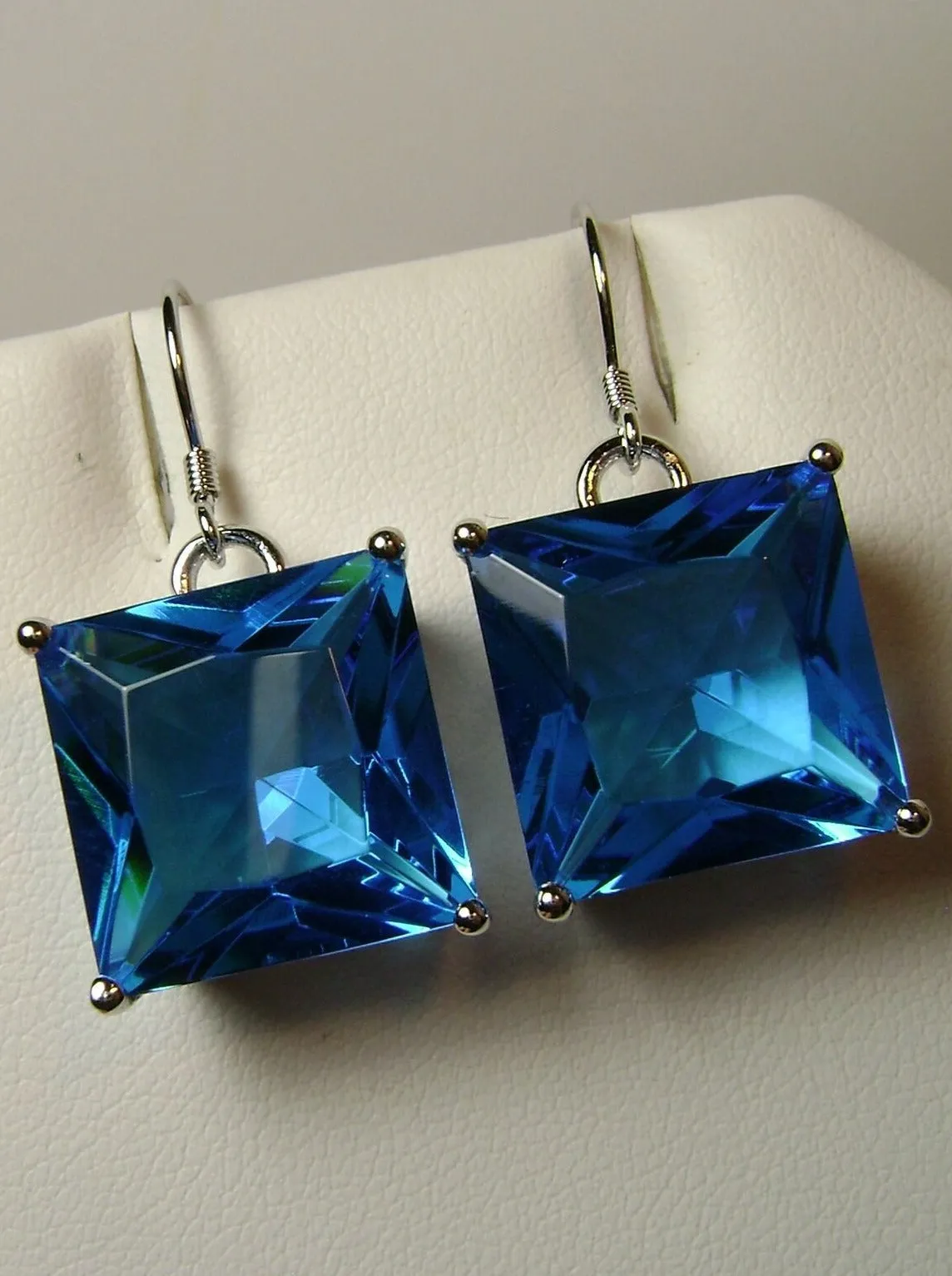 Swiss Blue Square Earrings, Silver Art Nouveau Filigree, Vintage Style Jewelry #E45