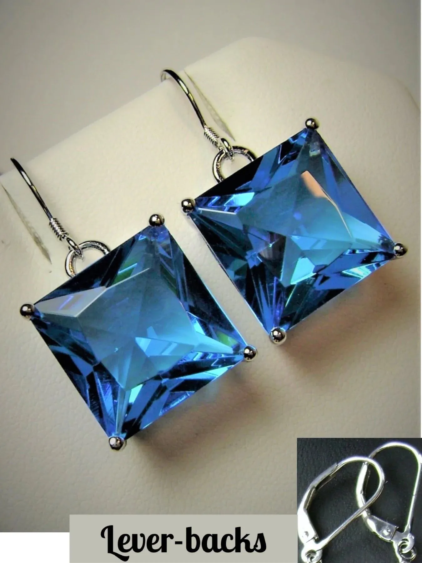 Swiss Blue Square Earrings, Silver Art Nouveau Filigree, Vintage Style Jewelry #E45