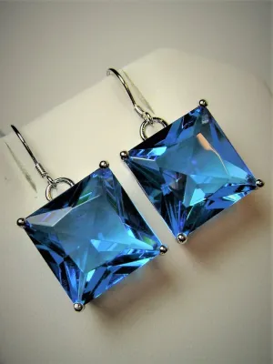Swiss Blue Square Earrings, Silver Art Nouveau Filigree, Vintage Style Jewelry #E45