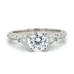 Tacori Three Stone Trillion & Pave Set Engagement Ring in Platinum