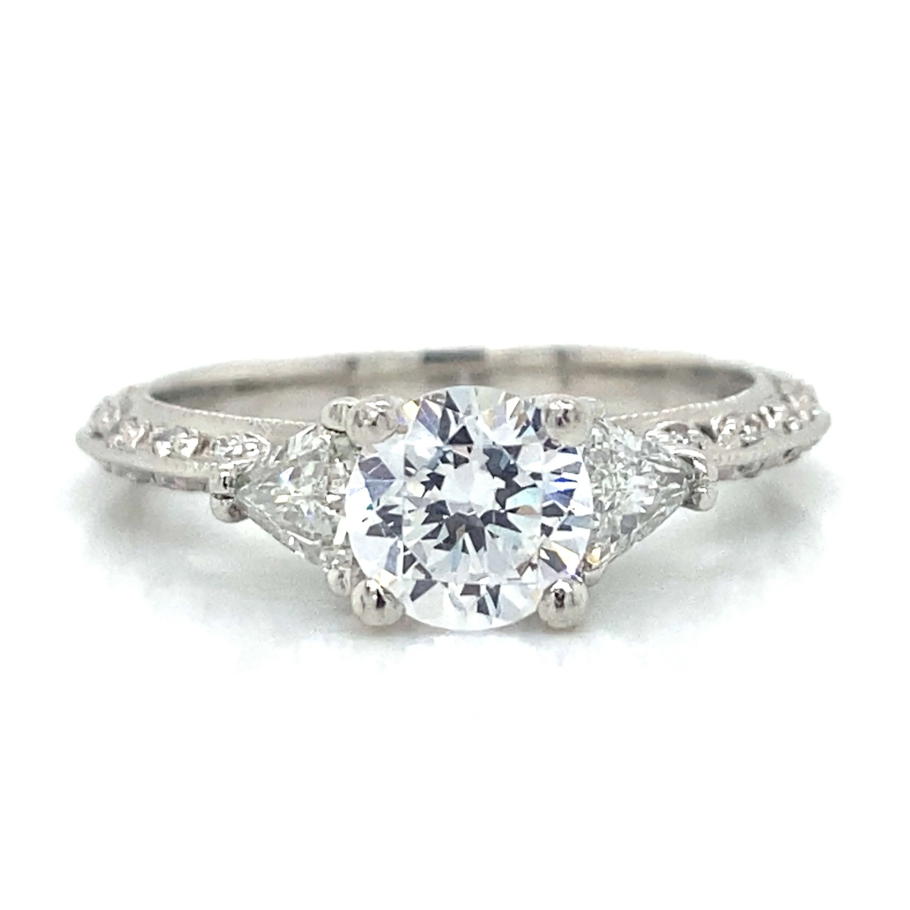 Tacori Three Stone Trillion & Pave Set Engagement Ring in Platinum