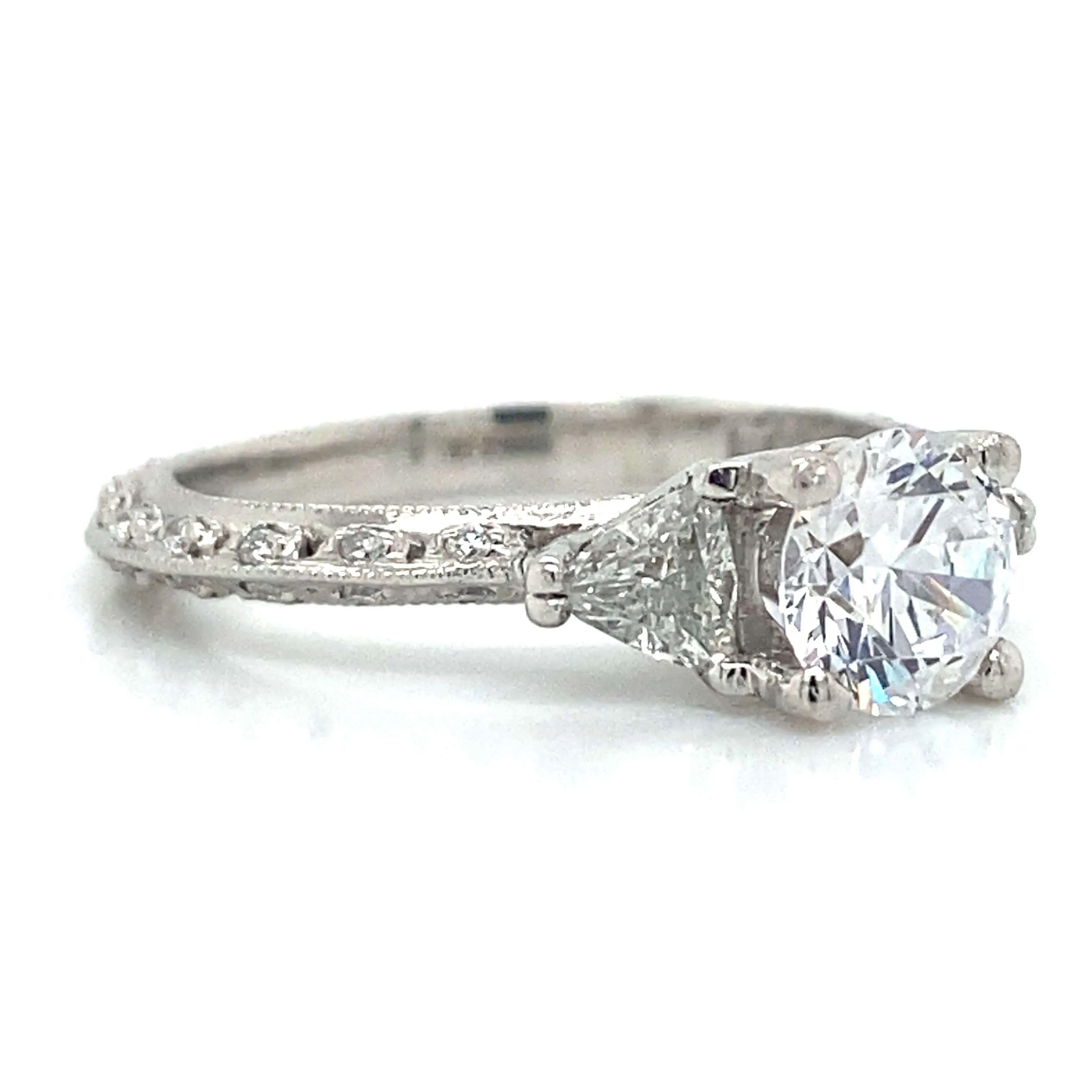 Tacori Three Stone Trillion & Pave Set Engagement Ring in Platinum