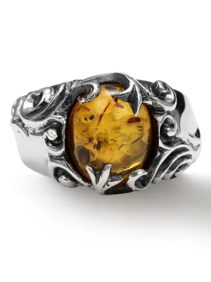 Tang grass flower vine amber ring