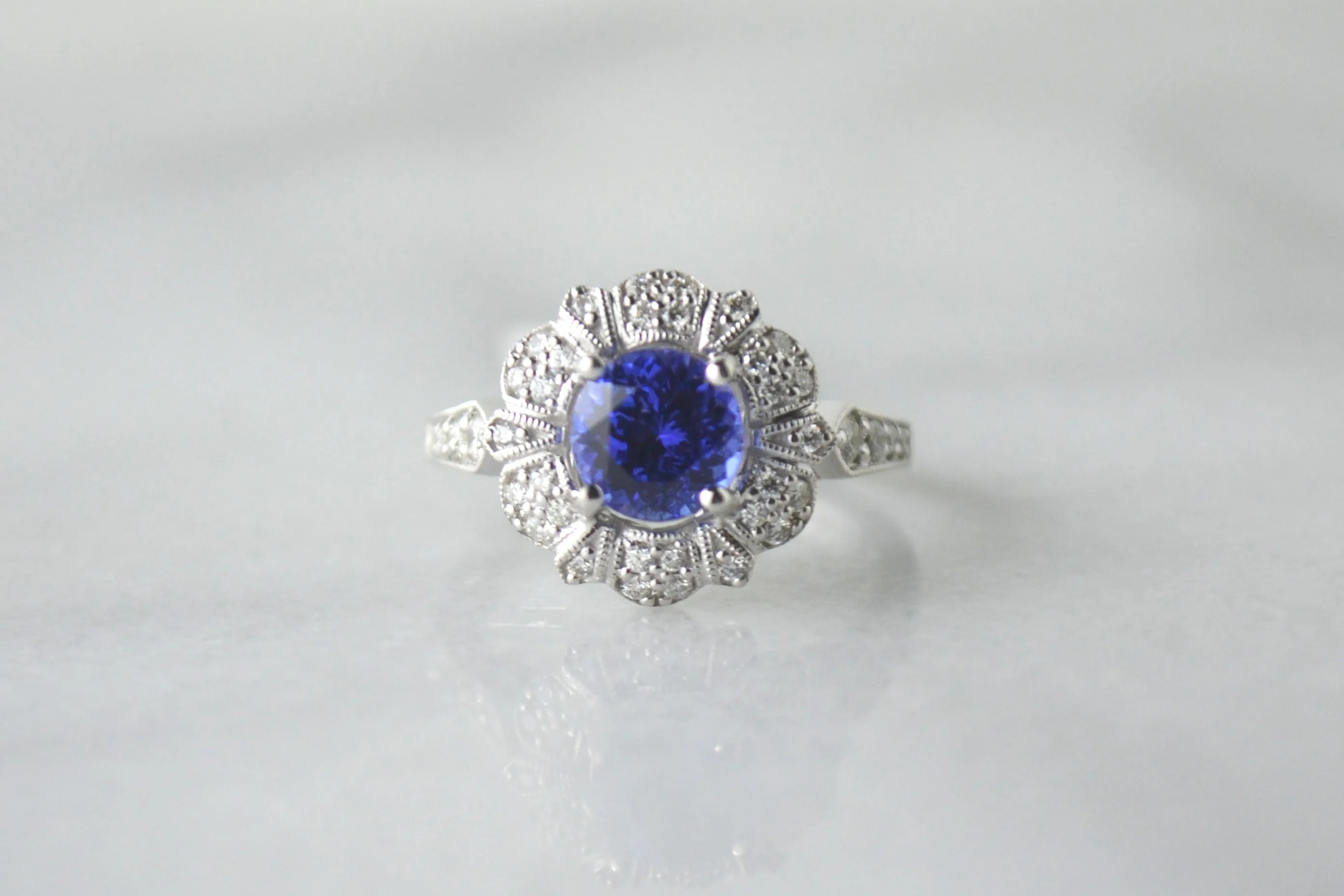 Tanzanite & Pave Filigree Ring