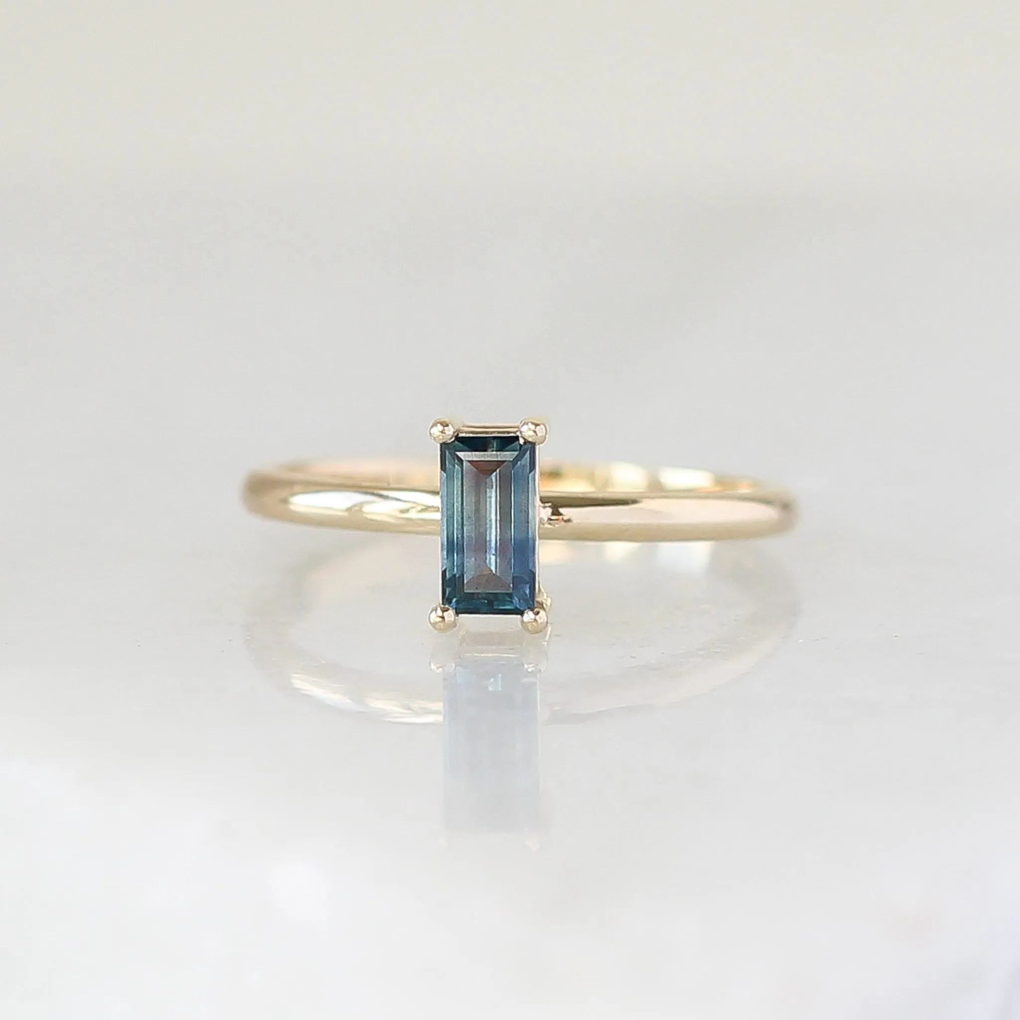 Teal Baguette Sapphire Engagement Ring