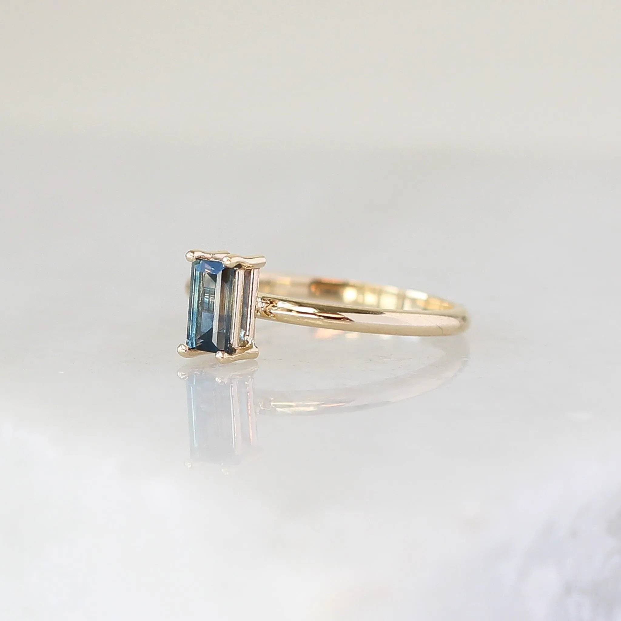 Teal Baguette Sapphire Engagement Ring