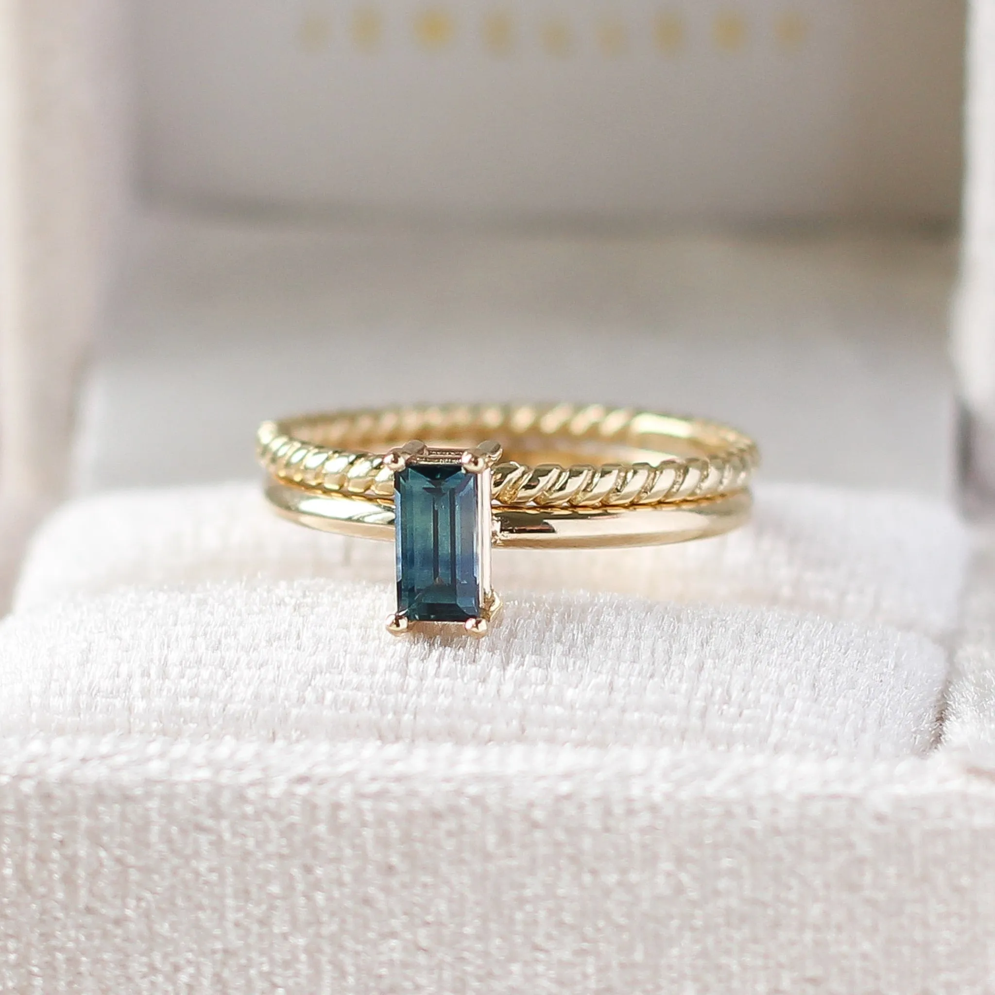 Teal Baguette Sapphire Engagement Ring