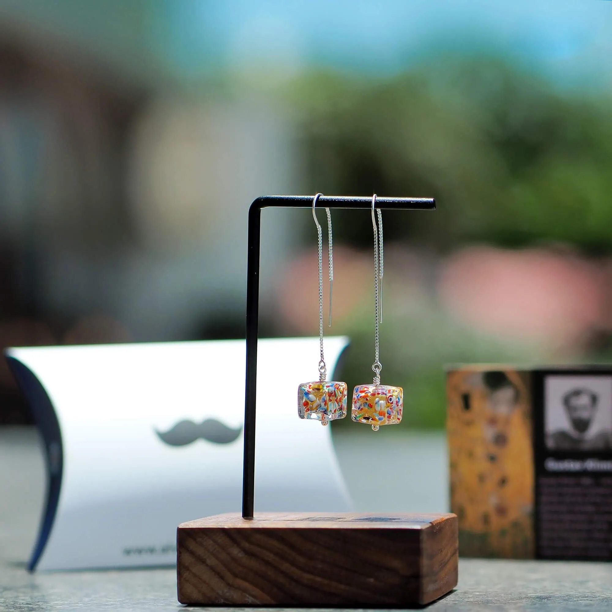 The Kiss Gold Square Dangle Earrings