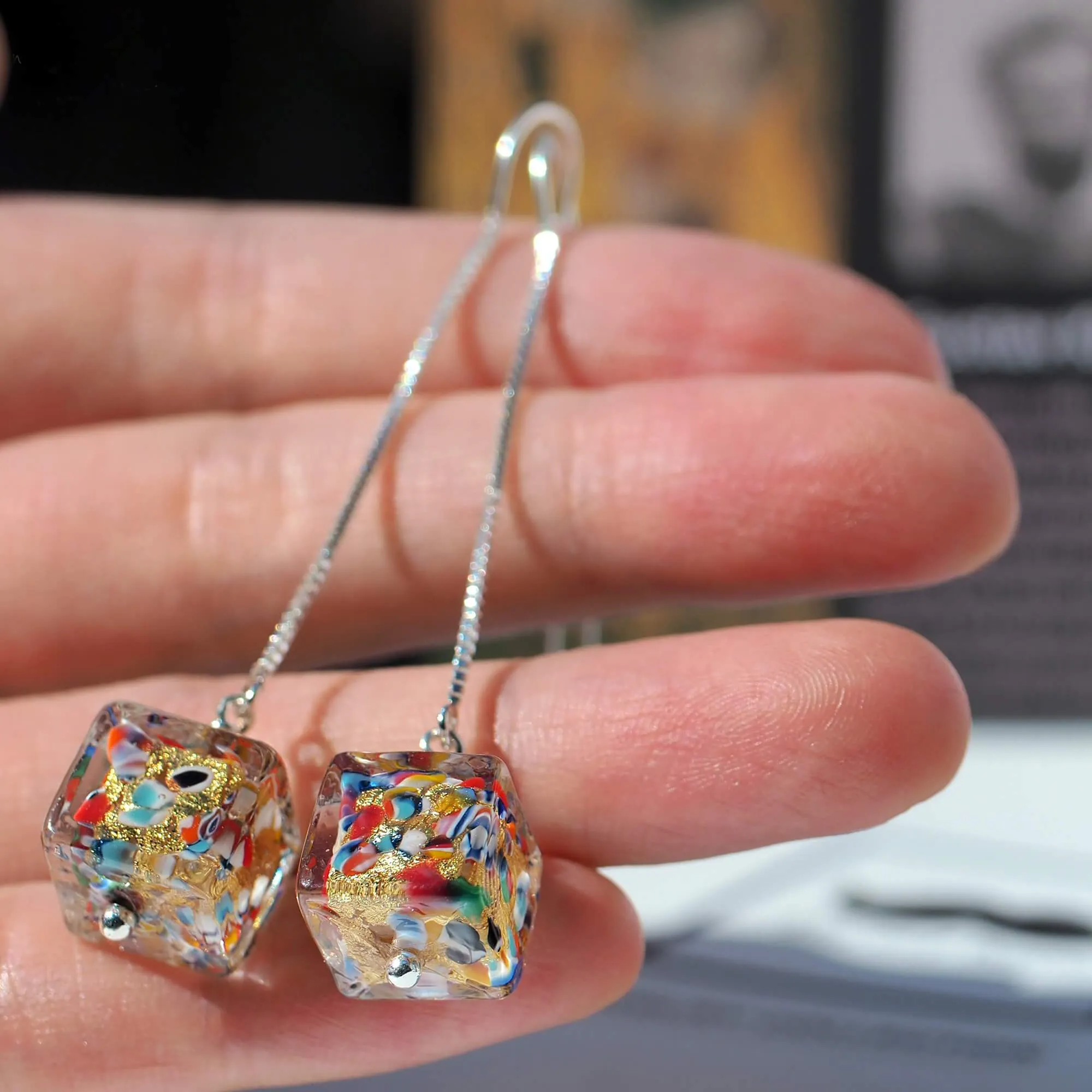 The Kiss Gold Square Dangle Earrings