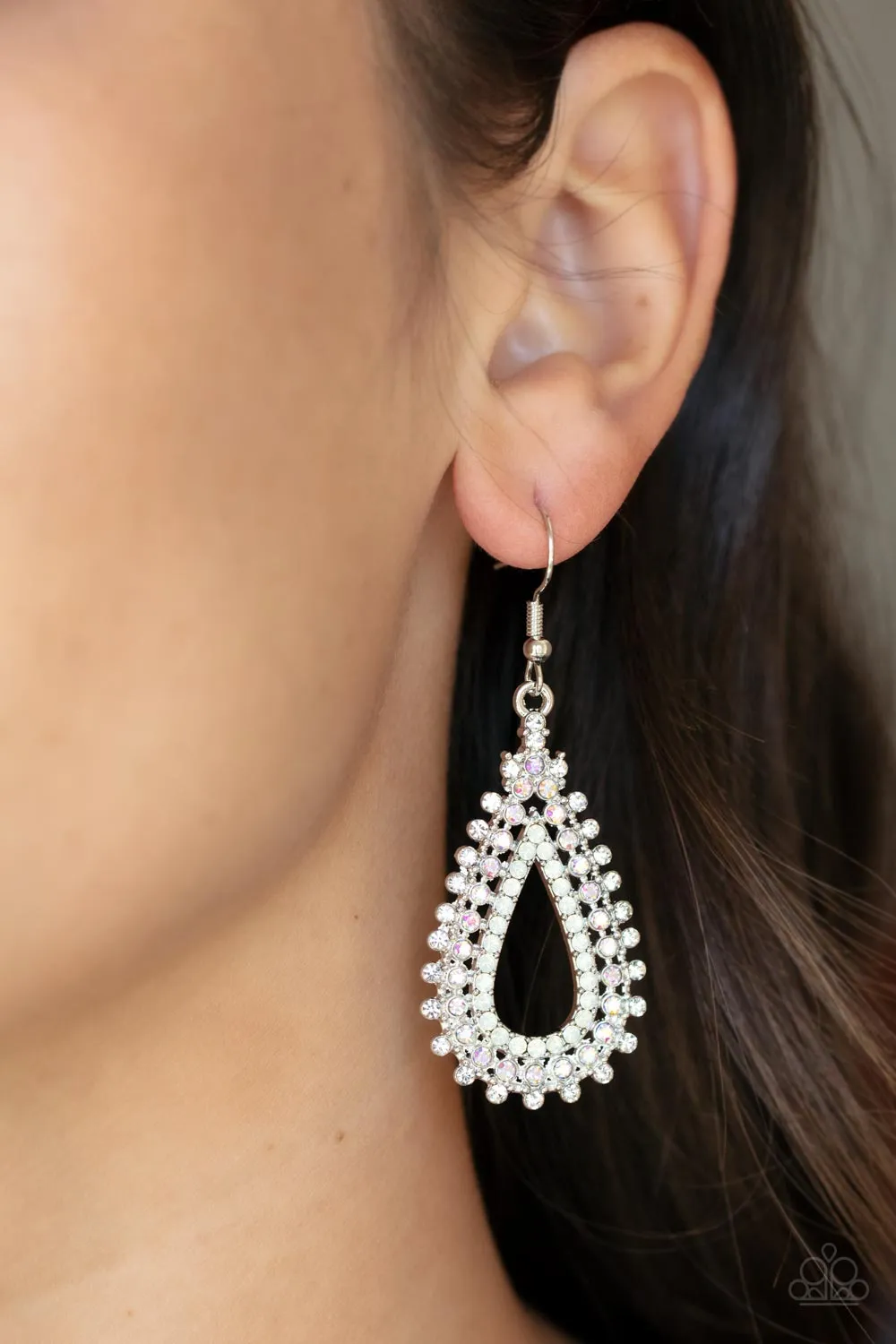 The Works - Paparazzi White Multi Iridiscent Paparazzi Earrings