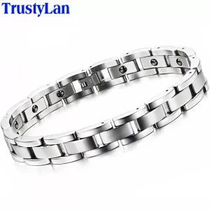Therapy Bracelet Homme Vintage Bracelet for Man Stainless Steel Mens Jewellery Healthy Therapeutic Magnetic Bracelet Men Armband