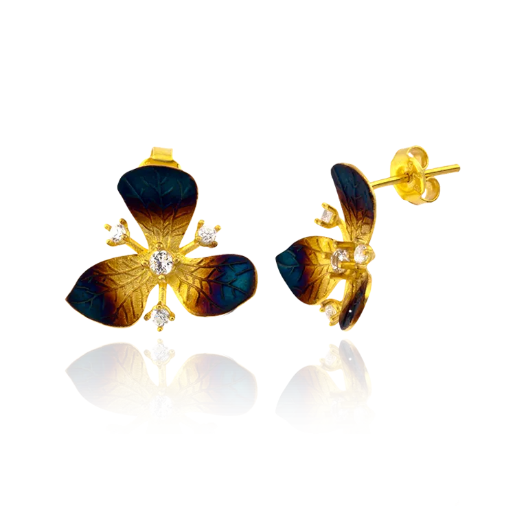 Three Petal Ember Orchid Earrings