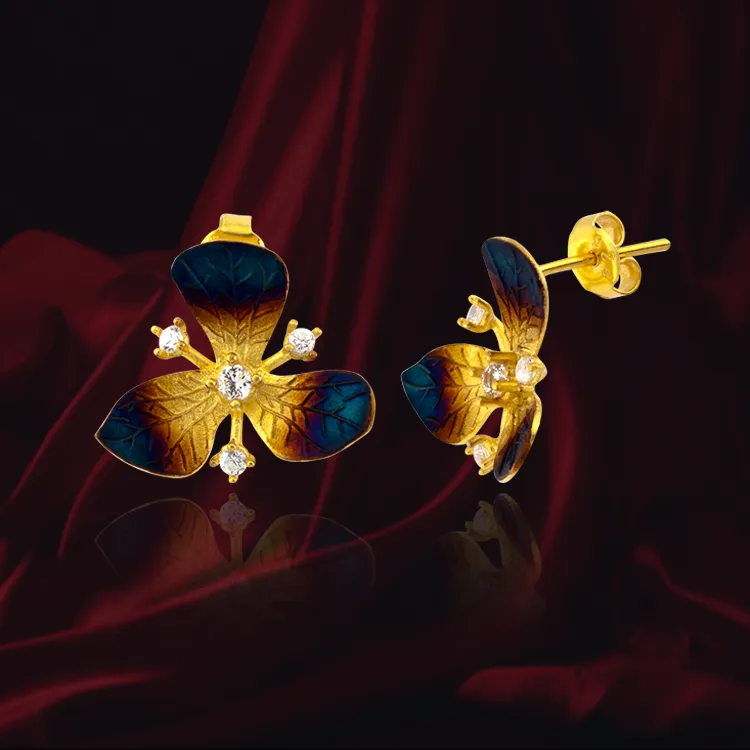 Three Petal Ember Orchid Earrings