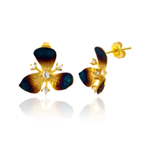 Three Petal Ember Orchid Earrings