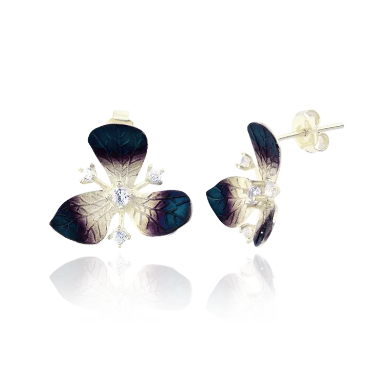 Three Petal Ember Orchid Earrings
