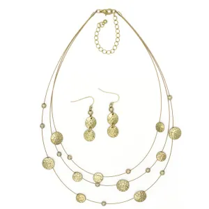 Three rows gold Wire Necklace and earring set. Item#MS23837NE01(SHBA10)
