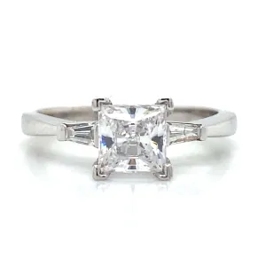 Three Stone Tapered Baguette Shaped Engagement Ring in 18K White Gold
