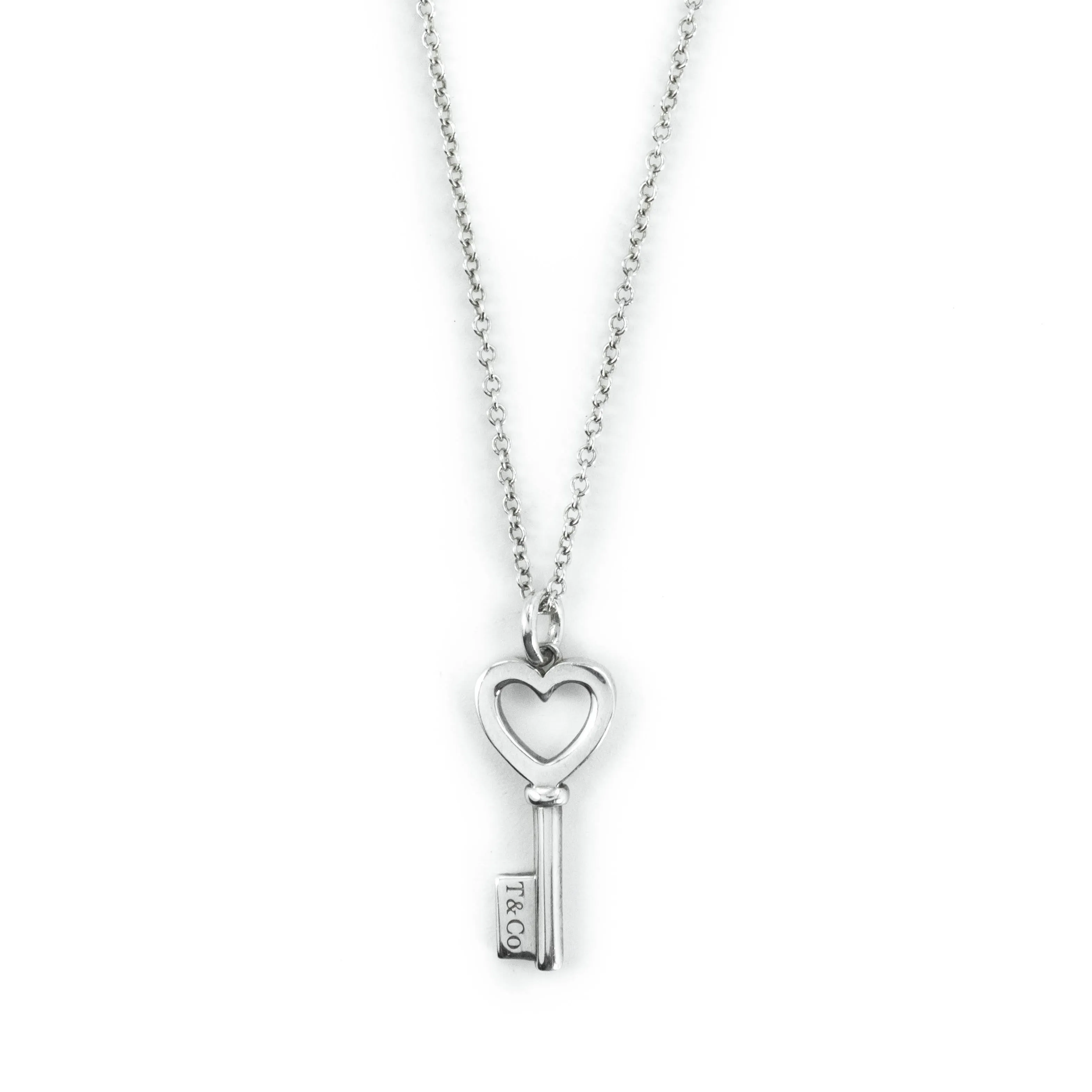 Tiffany & Co Keys Sterling Silver Heart Key Pendant Necklace - 16"