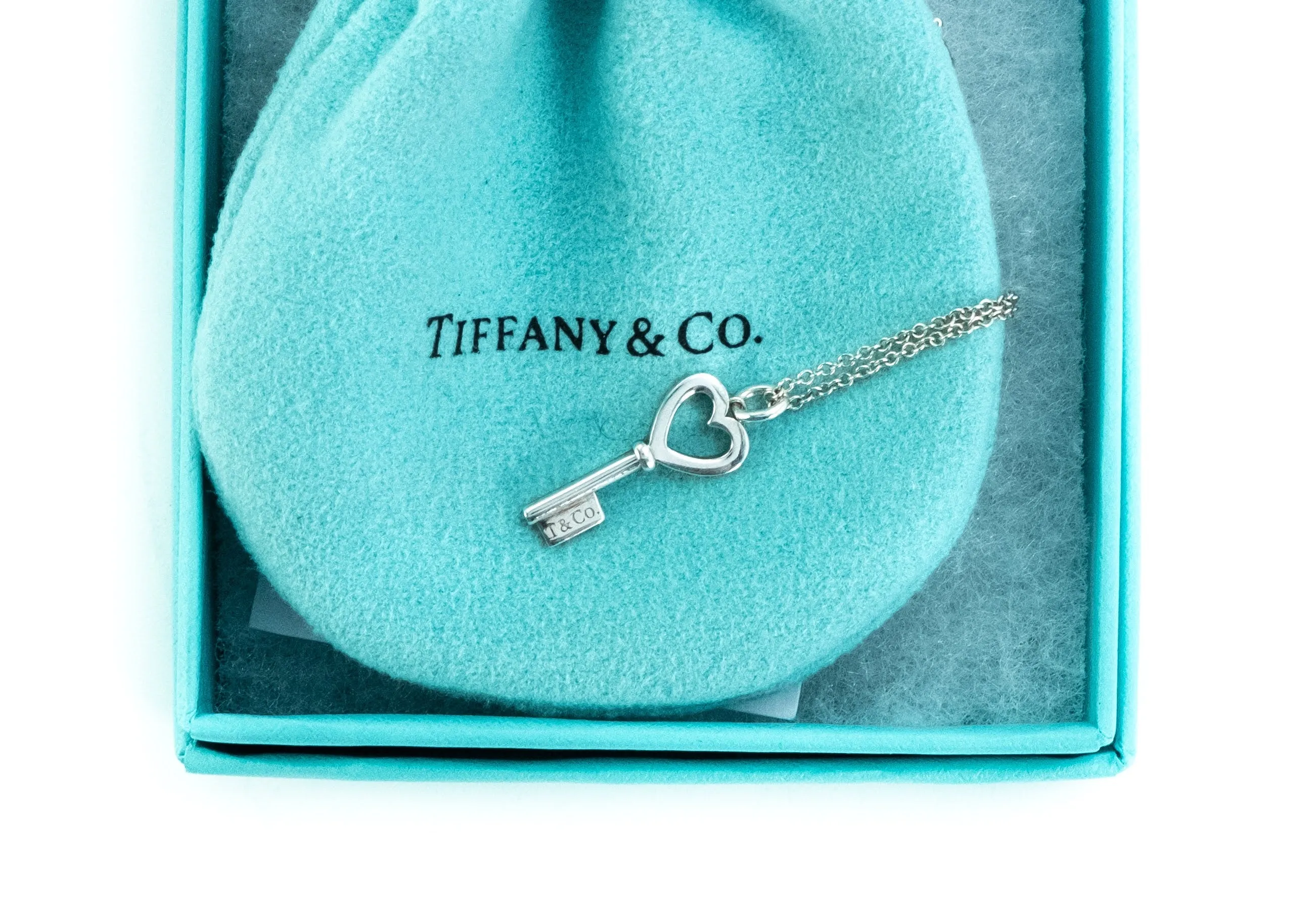 Tiffany & Co Keys Sterling Silver Heart Key Pendant Necklace - 16"