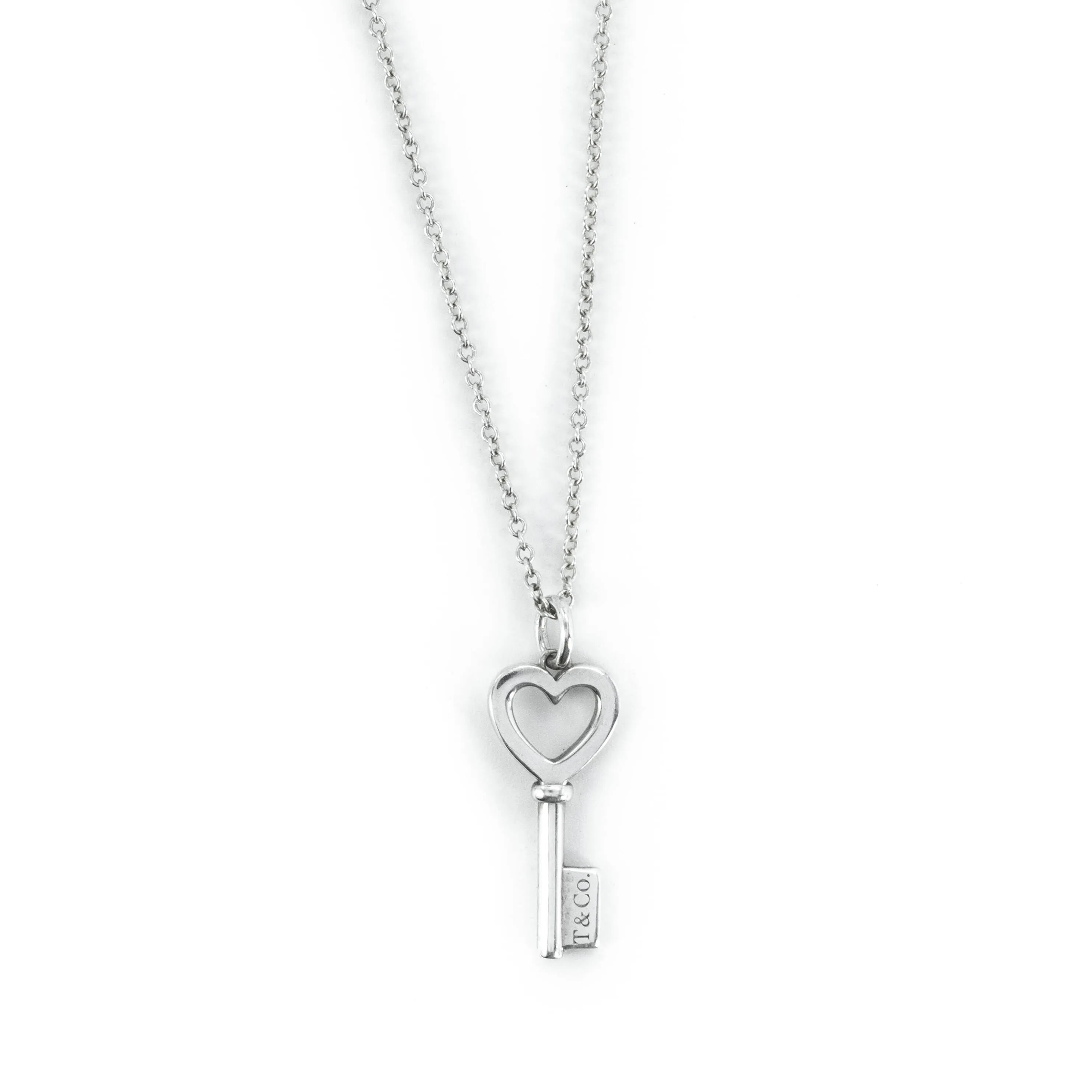Tiffany & Co Keys Sterling Silver Heart Key Pendant Necklace - 16"