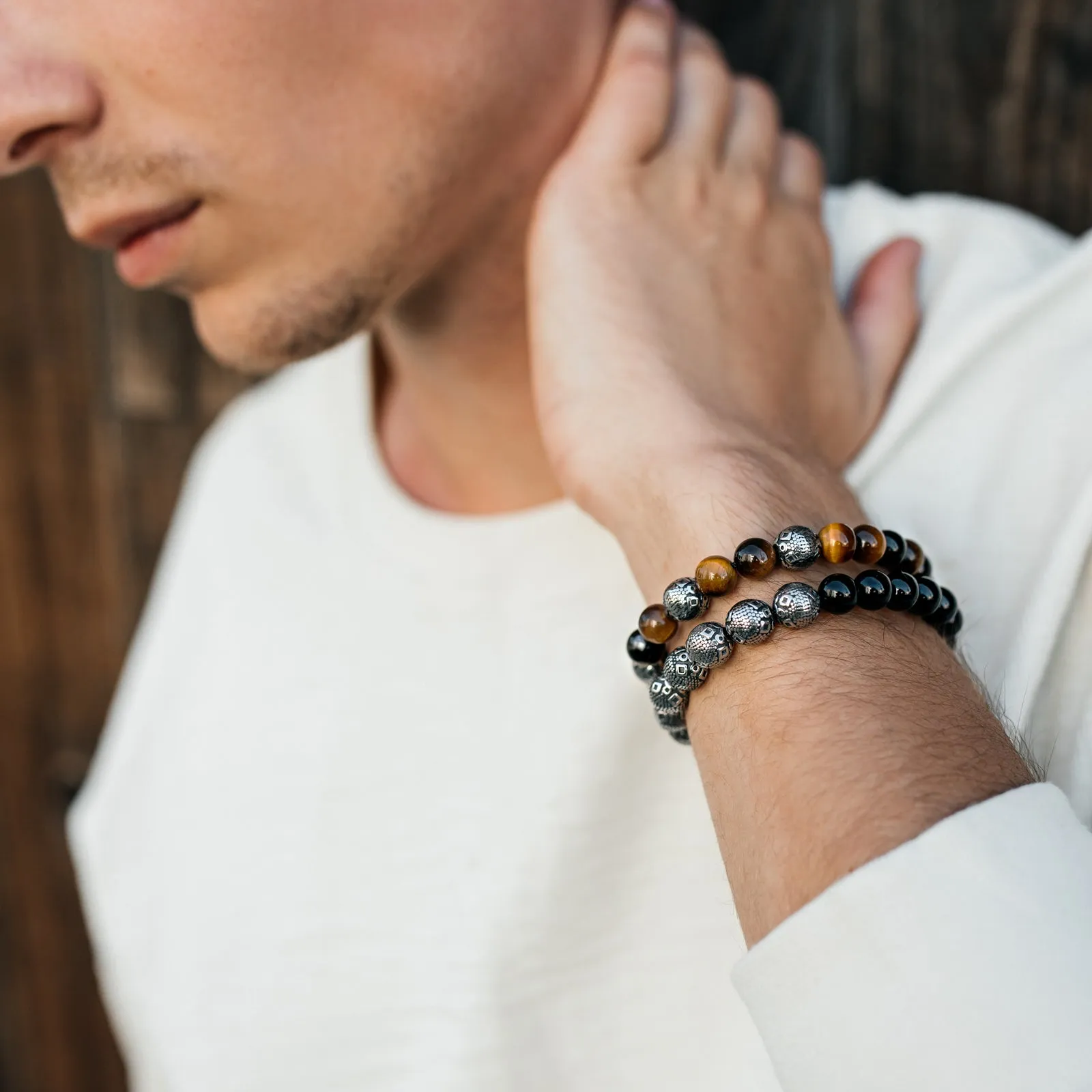 Tiger Eye & Silver Beads Bracelet