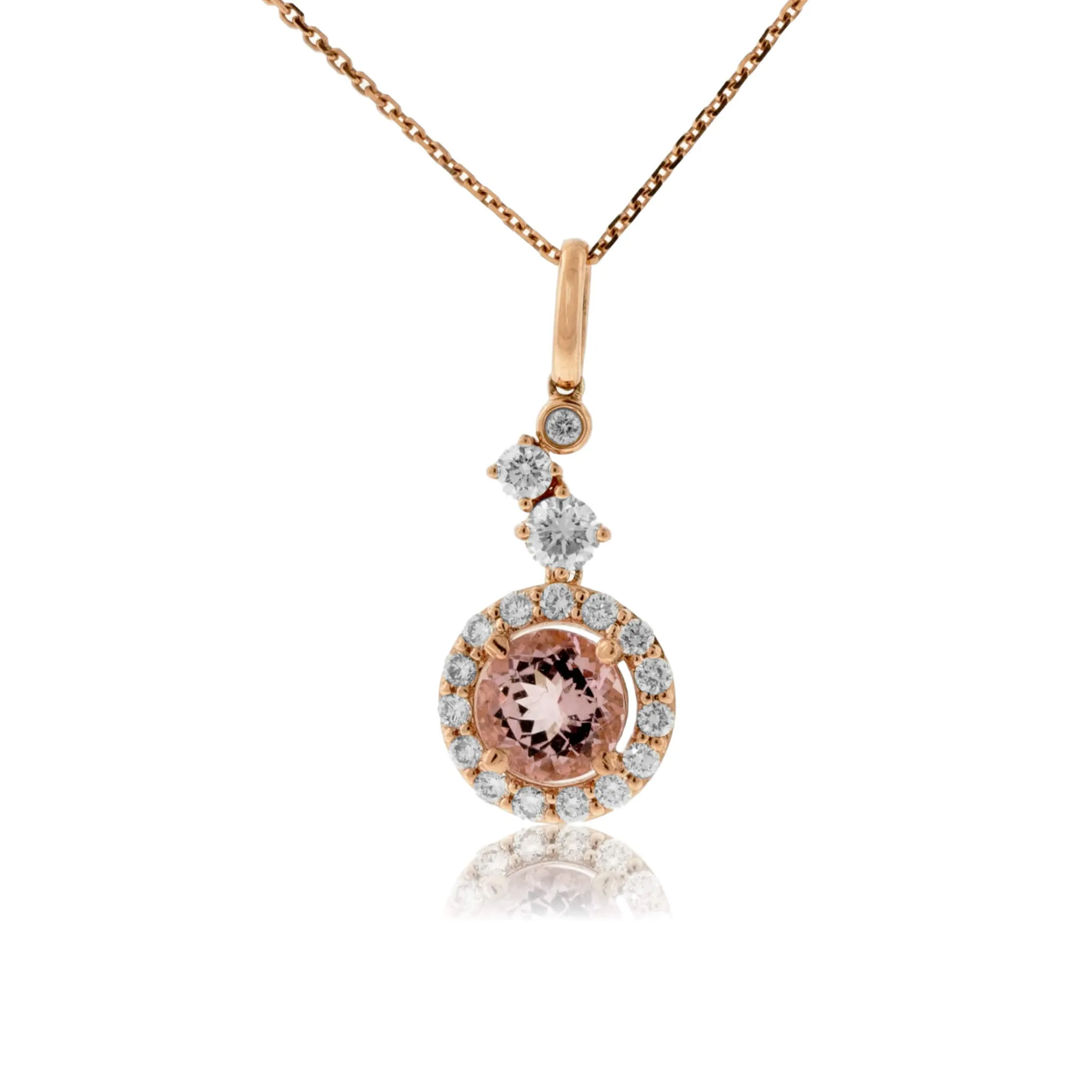 Tilted Morganite and Diamond Halo Pendant