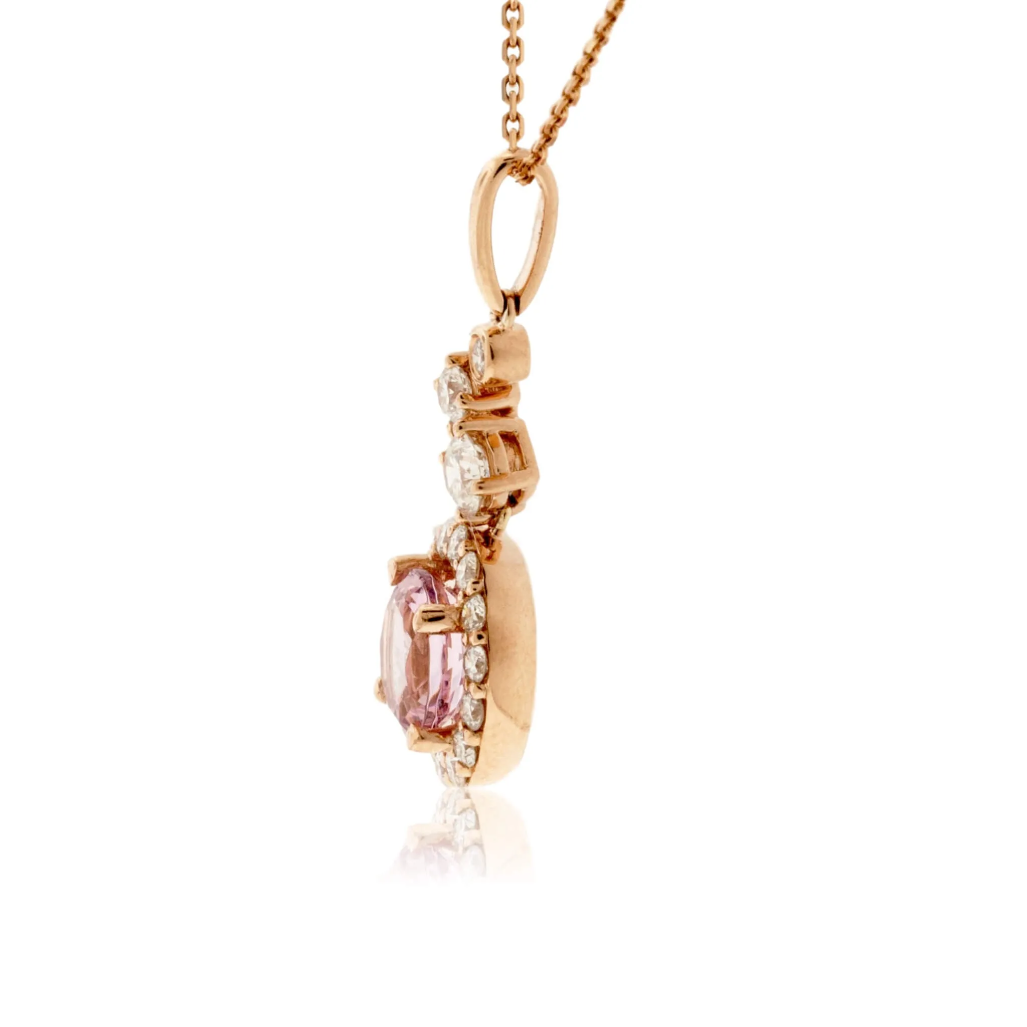Tilted Morganite and Diamond Halo Pendant