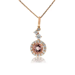 Tilted Morganite and Diamond Halo Pendant
